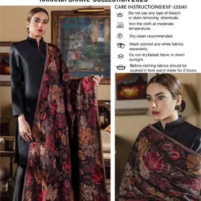 Women’s Black Karandi Embroidered Shawl – Elegant & Warm Winter Accessory | 2.5 Yards