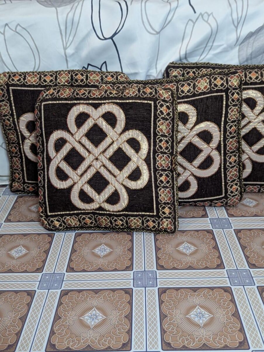5 Pcs Velvet Jacquard Printed Cushion Covers – Brown Decorative Pillow Covers for Sofa & Home