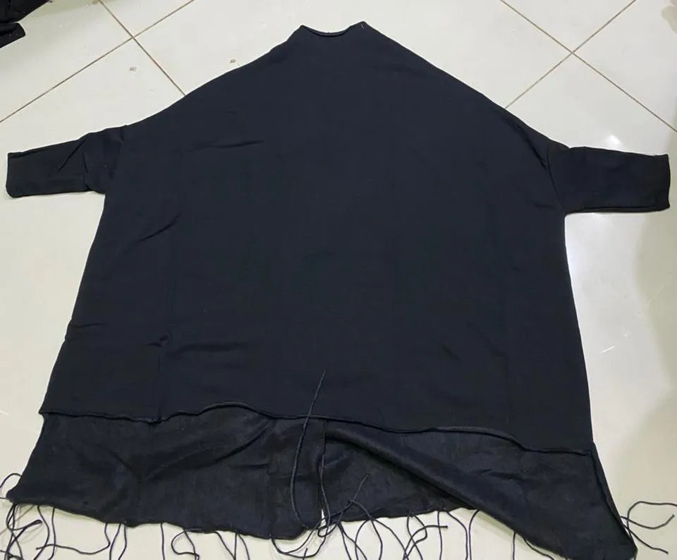 Women’s Plain Fleece Front-Open Cape Shawl – Black Winter Wrap, Chest 35”, Front 30” Back 35”