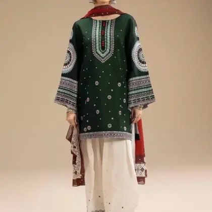 Elegant Green Women’s 3-Piece Unstitched Dhanak Embroidered Suit with Dupatta