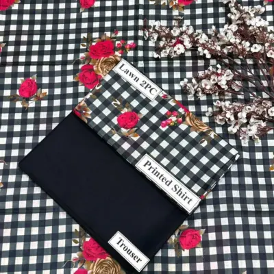 Women’s 2-Piece Unstitched Black Digital Print Lawn Suit – Printed Shirt & Plain Trouser (2.5m / 2.25m)