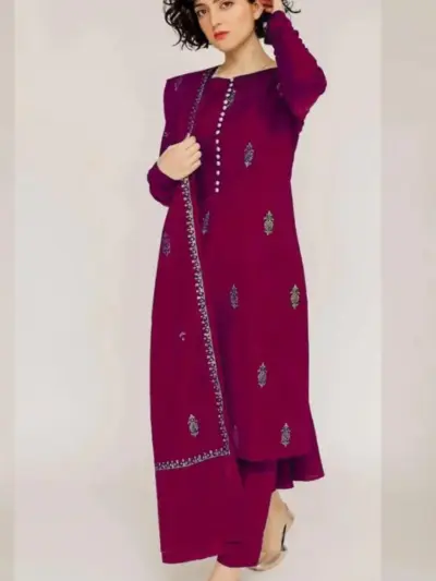 3 Pcs Women’s Unstitched Embroidered Lawn Suit with Diamond Digital Print Dupatta – Maroon