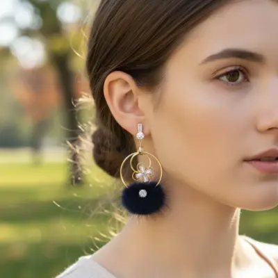 Korean Temperament Aura Crystal Earrings for Women – 2 Pcs, Gold