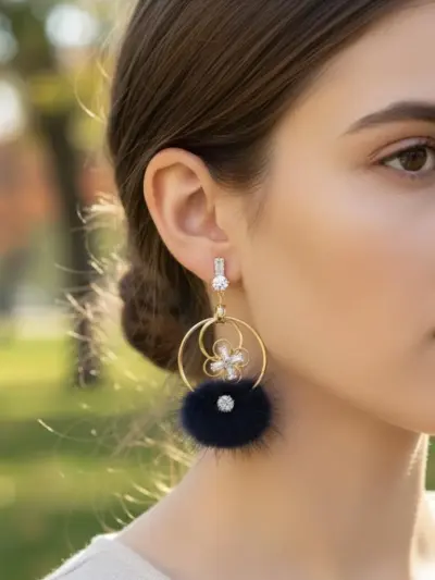 Korean Temperament Aura Crystal Earrings for Women – 2 Pcs, Gold