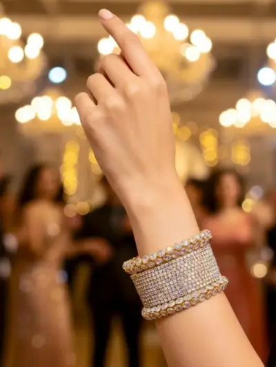 Funky Gold Plated Crystal Kara Bangles Set for Women – Stainless Steel, 6-Piece Standard Size
