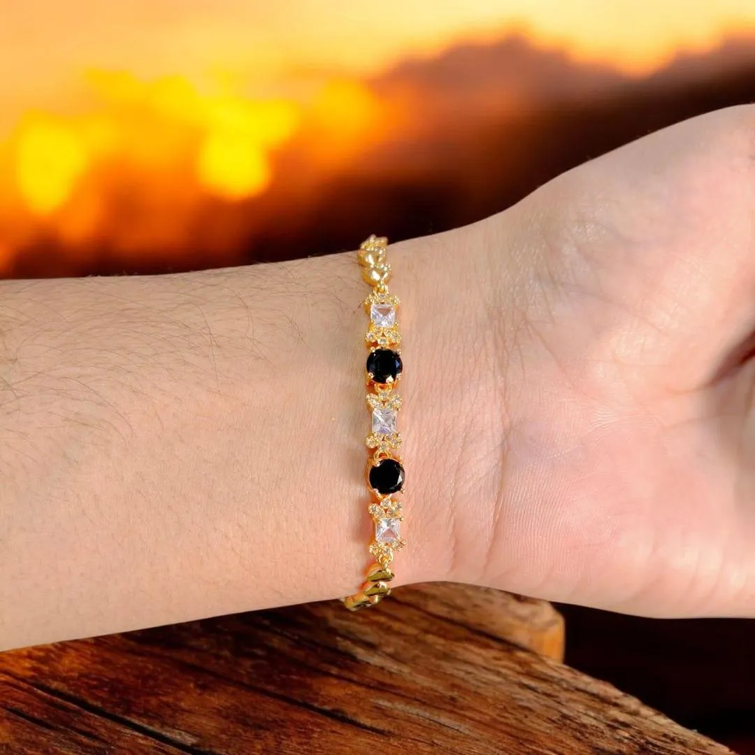 Funky Gold Plated Crystal Chain Bracelet for Girls & Women – Stainless Steel, Standard Size