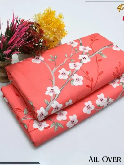 Women’s 2-Piece Unstitched Printed Polo Cotton Suit – Pink Shirt & Trouser (2.5 Gazz Each)
