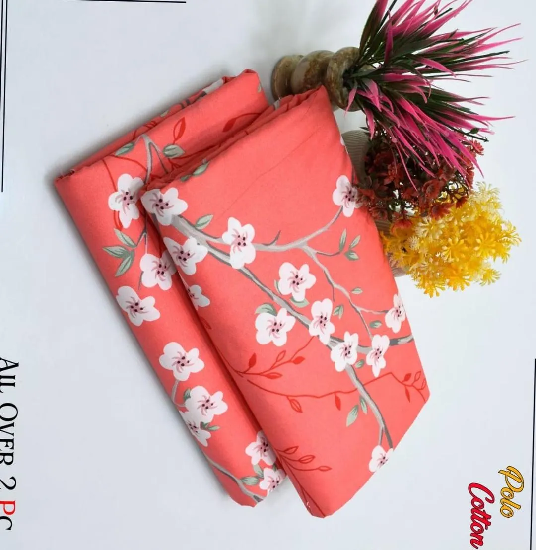 Women’s 2-Piece Unstitched Printed Polo Cotton Suit – Pink Shirt & Trouser (2.5 Gazz Each)