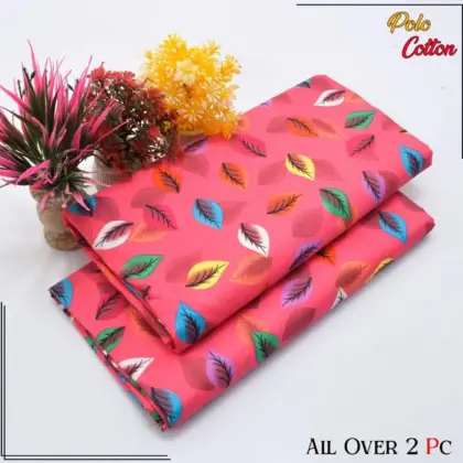 Women’s 2-Piece Unstitched Pink Printed Polo Cotton Suit – Shirt & Trouser (2.5 Gazz Each)