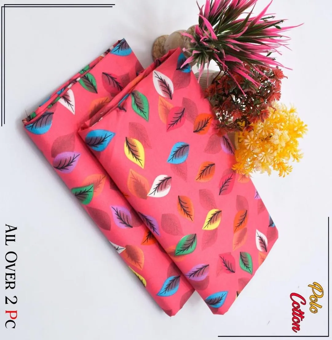 Women’s 2-Piece Unstitched Pink Printed Polo Cotton Suit – Shirt & Trouser (2.5 Gazz Each)