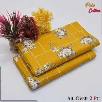 Mustard 2 Pcs Women’s Unstitched Polo Cotton Printed Suit – Casual & Festive Wear