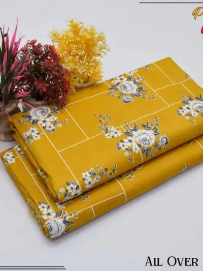 Mustard 2 Pcs Women’s Unstitched Polo Cotton Printed Suit – Casual & Festive Wear