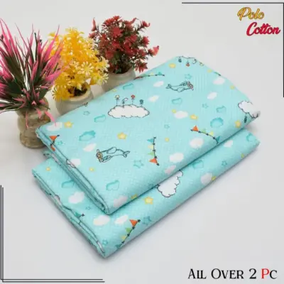 Women’s 2 Pcs Unstitched Printed Polo Cotton Suit – Blue | Printed Shirt & Trouser Set (2.5 Gazz Each)