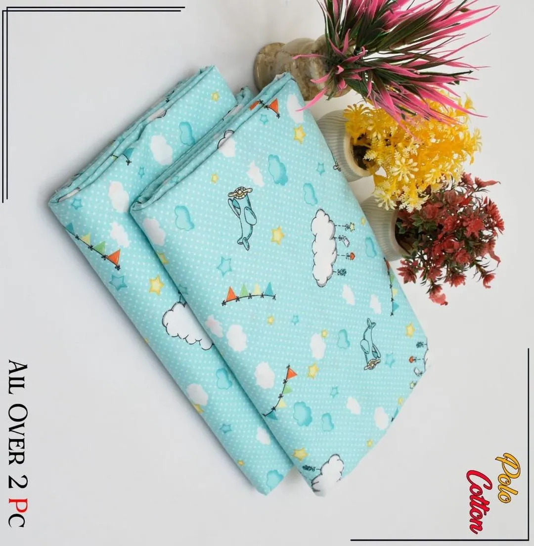 Women’s 2 Pcs Unstitched Printed Polo Cotton Suit – Blue | Printed Shirt & Trouser Set (2.5 Gazz Each)