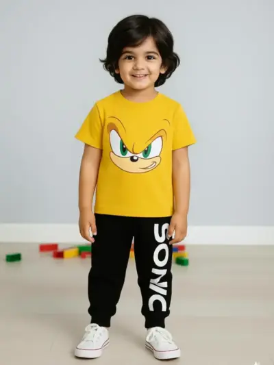 Yellow Polyester Printed Tracksuit Set – Boys & Girls 2-Piece Outfit (Ages 1–12 Years)