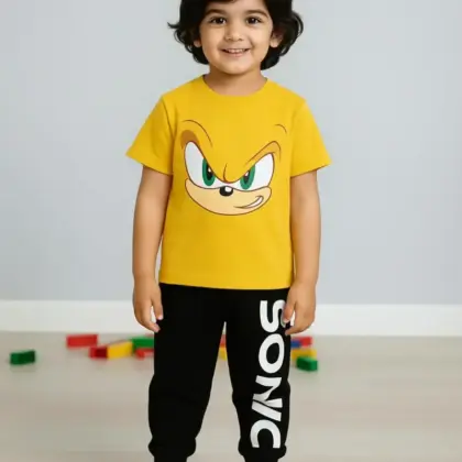 Yellow Polyester Printed Tracksuit Set – Boys & Girls 2-Piece Outfit (Ages 1–12 Years)