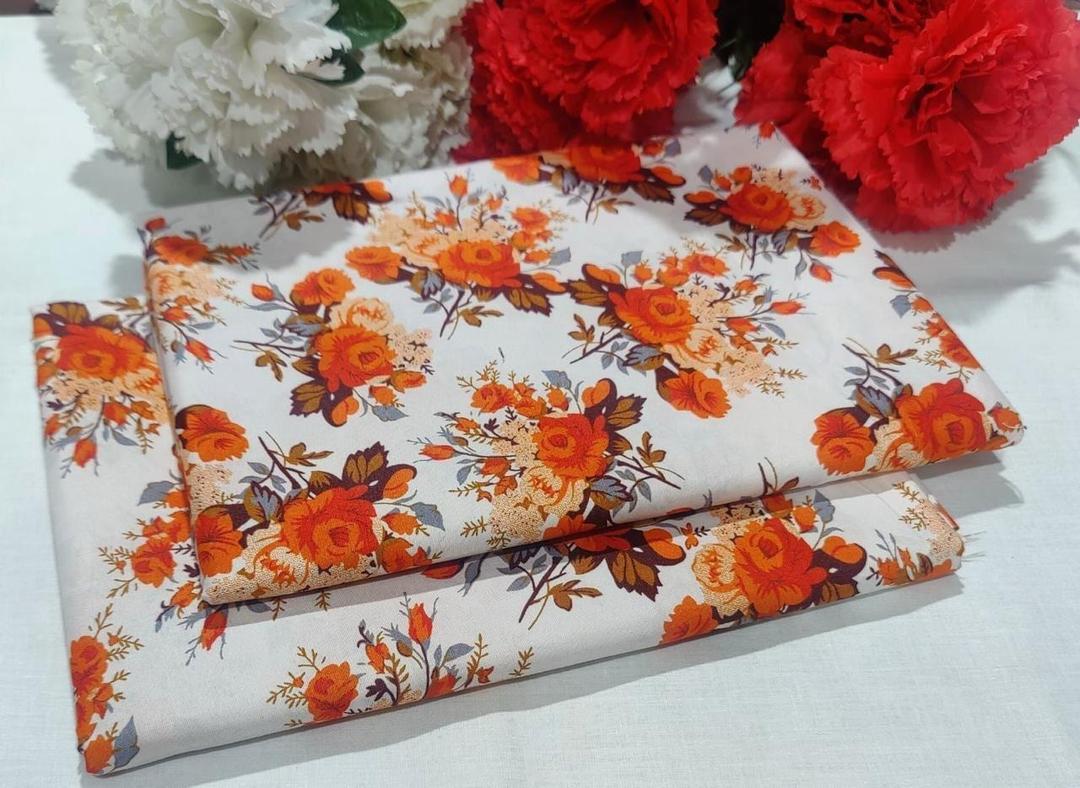 Women’s 2-Piece Unstitched Printed Cotton Suit – Orange | Shirt & Trouser | 1 Meter Each