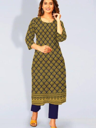 Women’s 2 Pcs Unstitched Katan Silk Printed Suit – Blue (Shirt 2 Yards & Trouser 1.5 Yards)