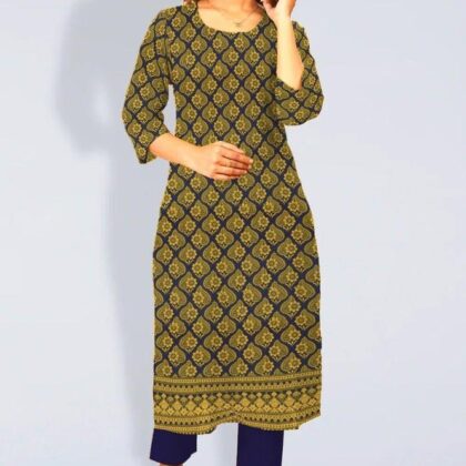 Women’s 2 Pcs Unstitched Katan Silk Printed Suit – Blue (Shirt 2 Yards & Trouser 1.5 Yards)