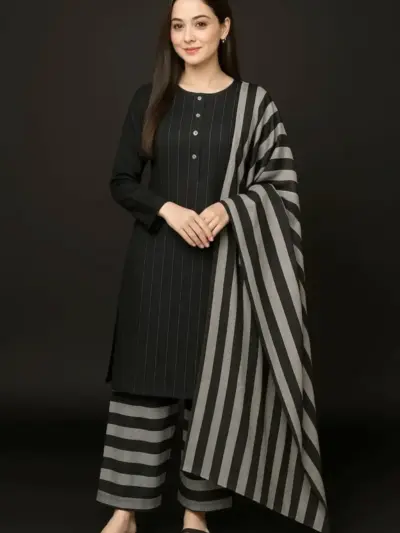 Women’s 3 Pcs Unstitched Printed Sussi Suit – Black (Shirt 3 Gazz, Trouser 2.5 Gazz, Dupatta 2.5 Gazz)