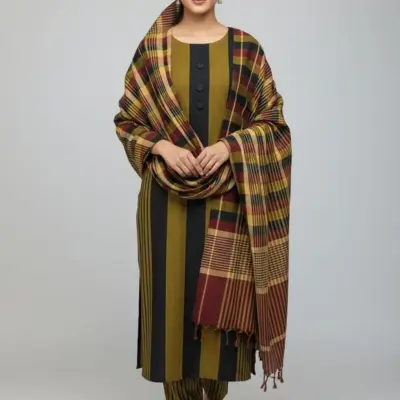 Women’s 3 Pcs Unstitched Printed Sussi Suit – Multicolor, Summer Fabric (Shirt, Trouser & Dupatta Set)