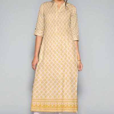 Women’s 2 Pcs Unstitched Katan Silk Printed Suit – White (Shirt 2 Yards & Trouser 1.5 Yards)