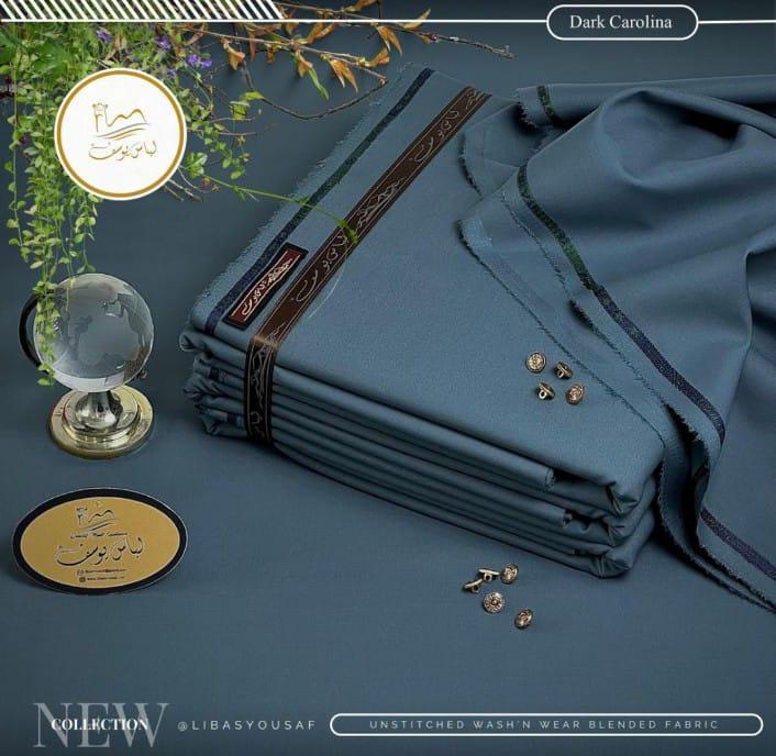 Men’s Wash & Wear Plain Unstitched Suit – Turquoise, 4 Meter All-Season Fabric with 8 Buttons & Brand Bag