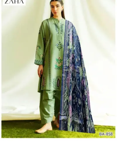 Women’s 2 Pcs Unstitched Embroidered Dhanak Suit – Green (Shirt & Trouser 2.5 Meters Each)
