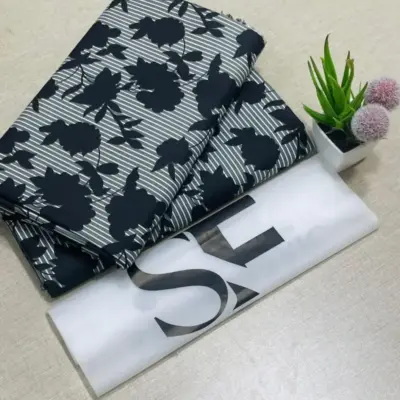 Women’s 2-Piece Unstitched Printed Suit – Black Polo Cotton Shirt & Trouser (2.25m Each)