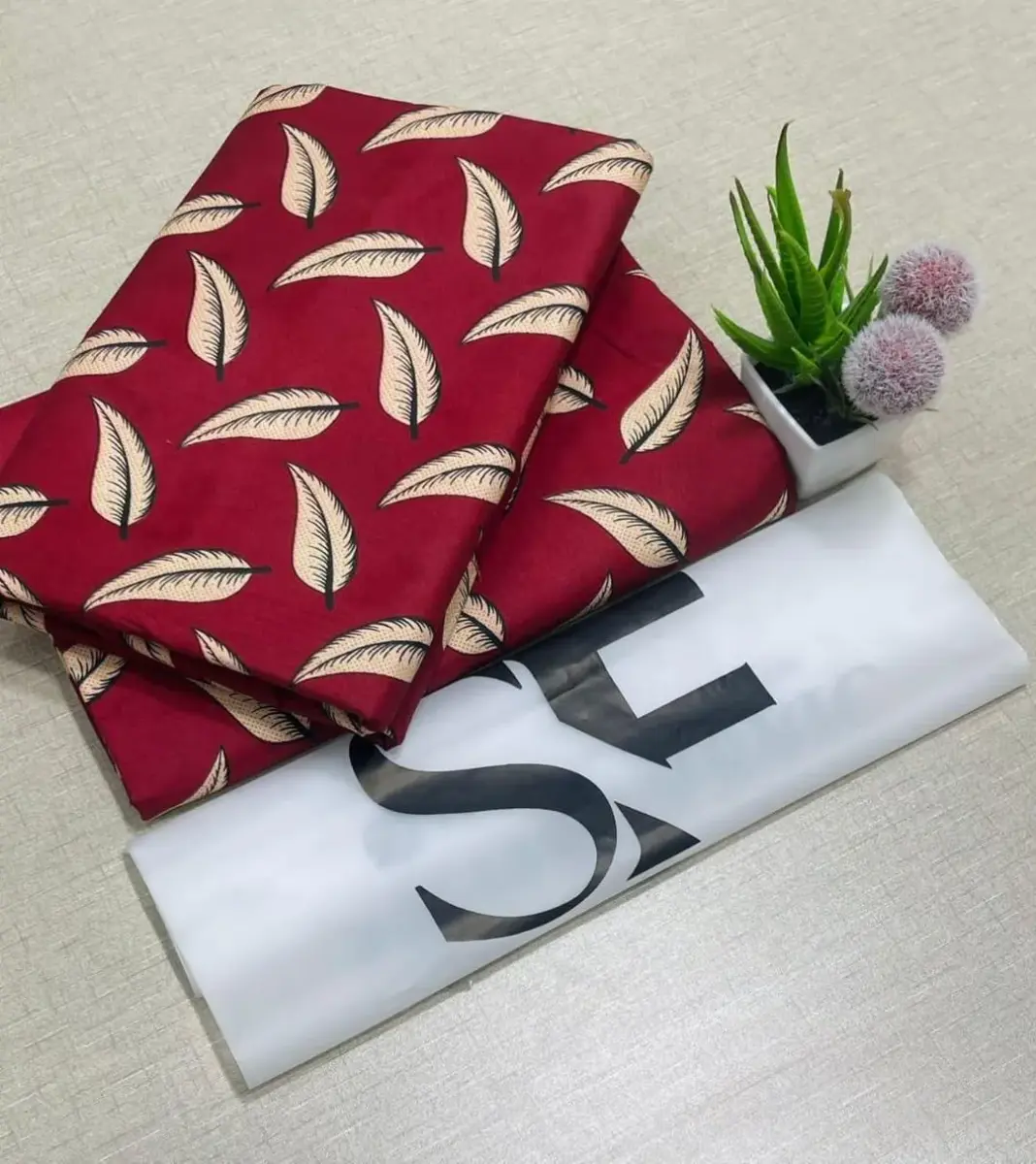 Women's 2-Piece Unstitched Printed Polo Cotton Suit – Maroon (Shirt 2.25m + Trouser)