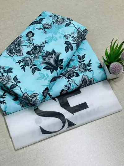 Women’s 2 Pcs Unstitched Printed Polo Cotton Suit – Turquoise (Shirt & Trouser, 2.25m Each)