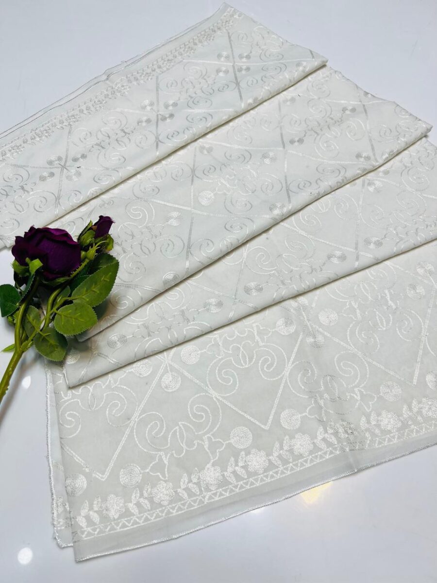 Women’s Swiss Lawn Plain Shawl – Lightweight White Wrap, 2.75 Gazz Length