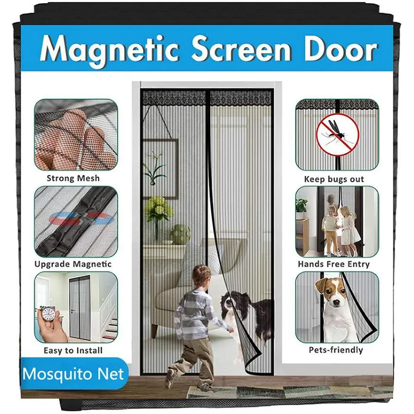 Universal Magnetic Screen Door Mesh Curtain – Hands-Free Mosquito Net, Black (39 x 75 Inches, 1 Pc)
