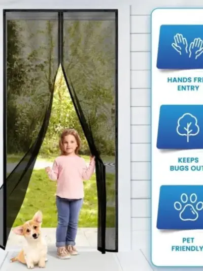 Universal Magnetic Screen Door Mesh Curtain – Hands-Free Mosquito Net, Black (39 x 75 Inches, 1 Pc)