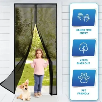 Universal Magnetic Screen Door Mesh Curtain – Hands-Free Mosquito Net, Black (39 x 75 Inches, 1 Pc)