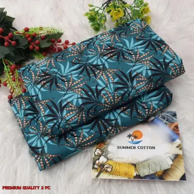 Women’s 2 Pcs Unstitched Digital Printed Polo Cotton Suit – Turquoise | Micro Polo Cotton (2.5 Gazz Shirt & Trouser)