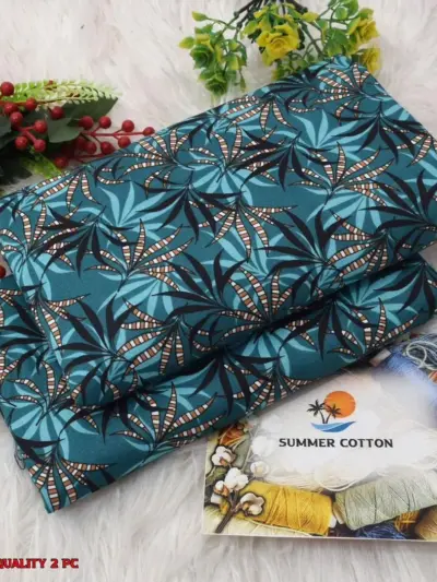 Women’s 2 Pcs Unstitched Digital Printed Polo Cotton Suit – Turquoise | Micro Polo Cotton (2.5 Gazz Shirt & Trouser)
