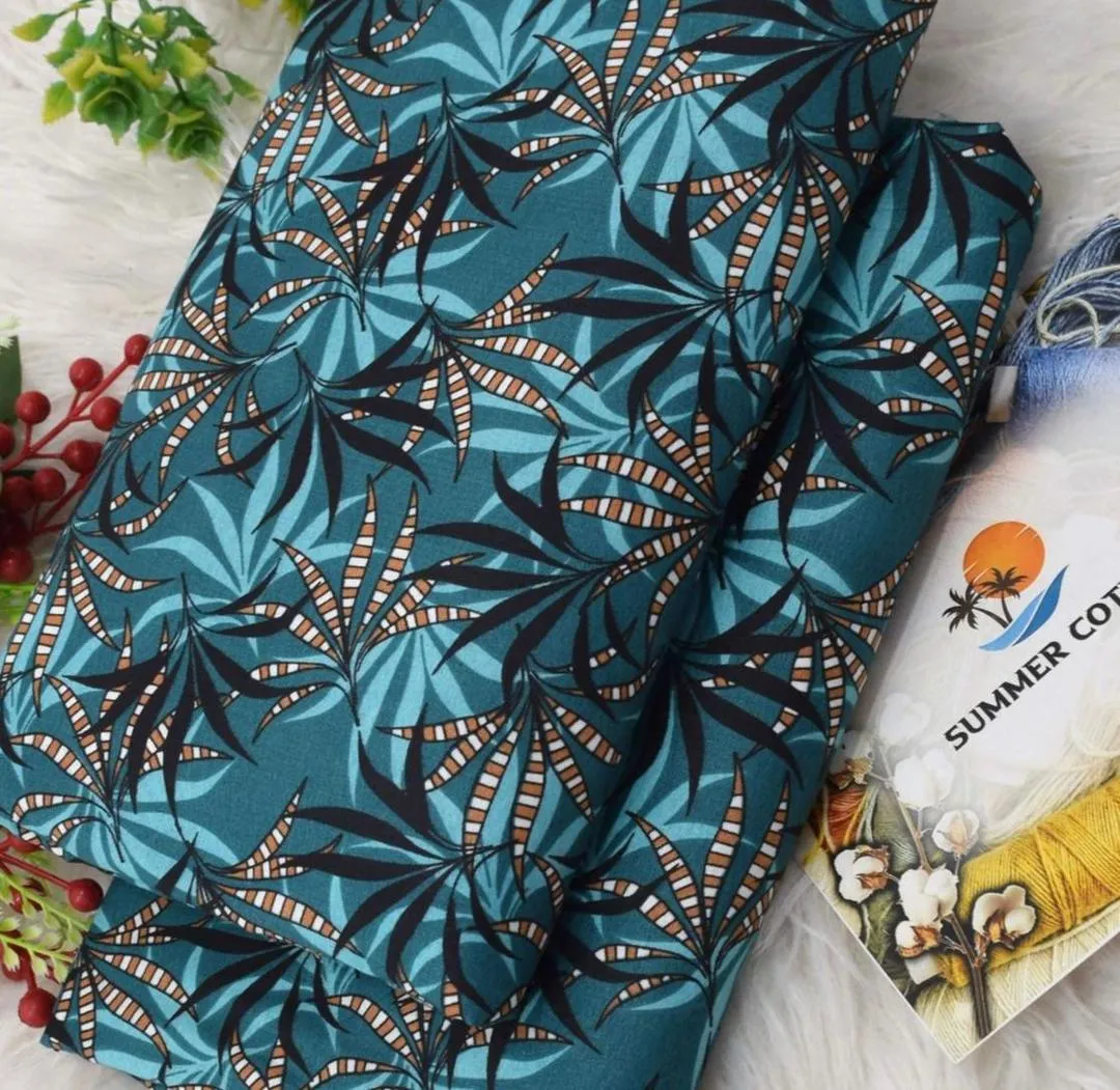 Women’s 2 Pcs Unstitched Digital Printed Polo Cotton Suit – Turquoise | Micro Polo Cotton (2.5 Gazz Shirt & Trouser)