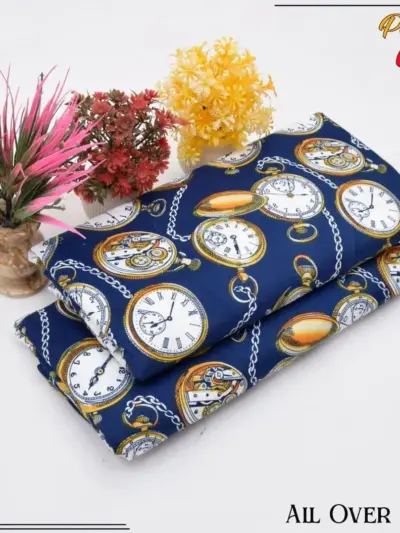 Premium Micro Polo Cotton 2 Pcs Women’s Unstitched Digital Printed Suit – Shirt & Trouser (Blue)