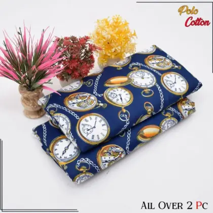 Premium Micro Polo Cotton 2 Pcs Women’s Unstitched Digital Printed Suit – Shirt & Trouser (Blue)