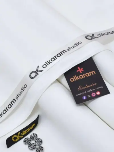 Alkaram Men’s Unstitched Soft Cotton Plain Suit – Off White, 4.5 Meter