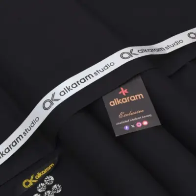 Alkaram Men’s Unstitched Soft Cotton Plain Suit – Black, 4.5 Meter