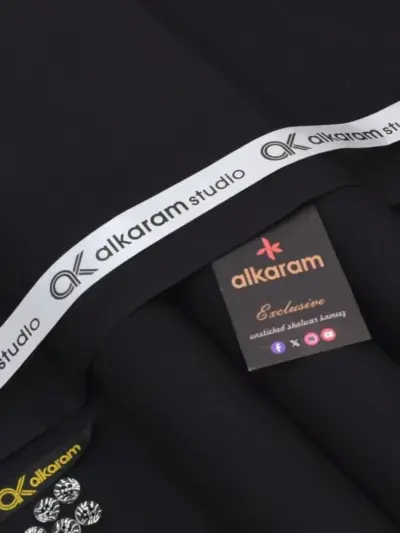 Alkaram Men’s Unstitched Soft Cotton Plain Suit – Black, 4.5 Meter