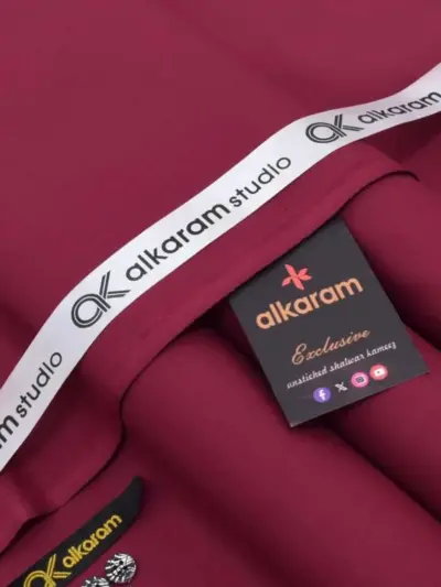 Alkaram Men’s Unstitched Soft Cotton Plain Suit – Maroon, 4.5 Meter