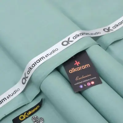 Alkaram Men’s Unstitched Soft Cotton Plain Suit – Turquoise, 4.5 Meter