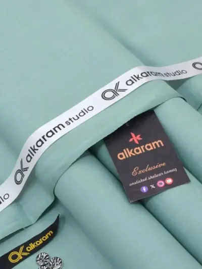 Alkaram Men’s Unstitched Soft Cotton Plain Suit – Turquoise, 4.5 Meter