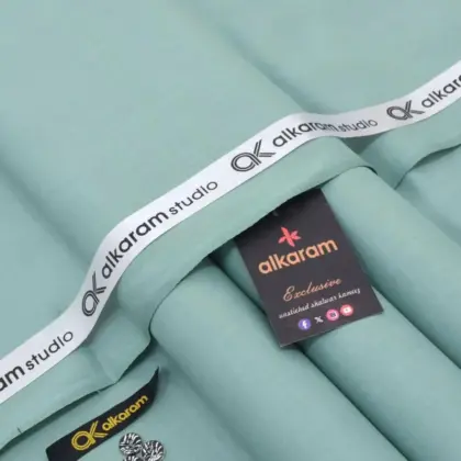 Alkaram Men’s Unstitched Soft Cotton Plain Suit – Turquoise, 4.5 Meter