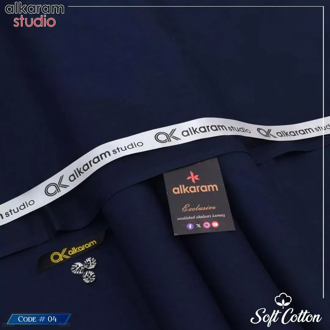 Alkaram Men’s Unstitched Soft Cotton Plain Suit – Summer Fabric, Blue, 4.5 Meter