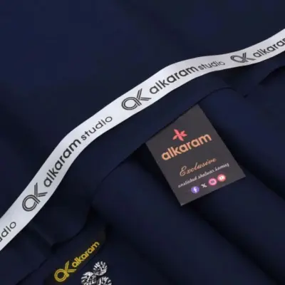 Alkaram Men’s Unstitched Soft Cotton Plain Suit – Summer Fabric, Blue, 4.5 Meter