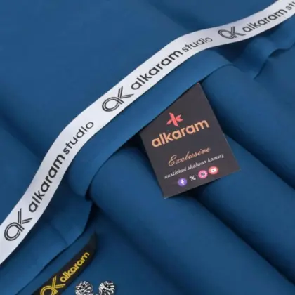 Alkaram Men’s Unstitched Soft Cotton Plain Suit – Summer Fabric, Blue, 4.5 Meter